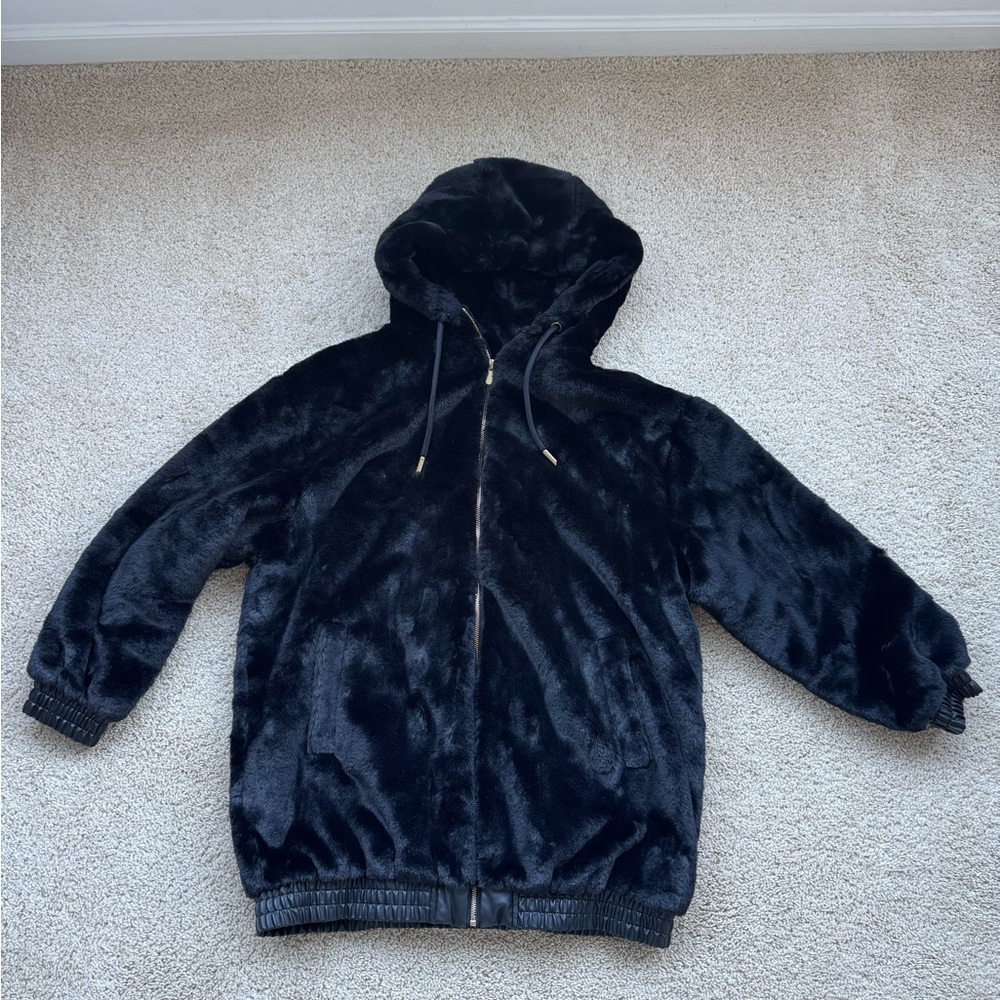 Zara Black Faux Fur Hooded Jacket